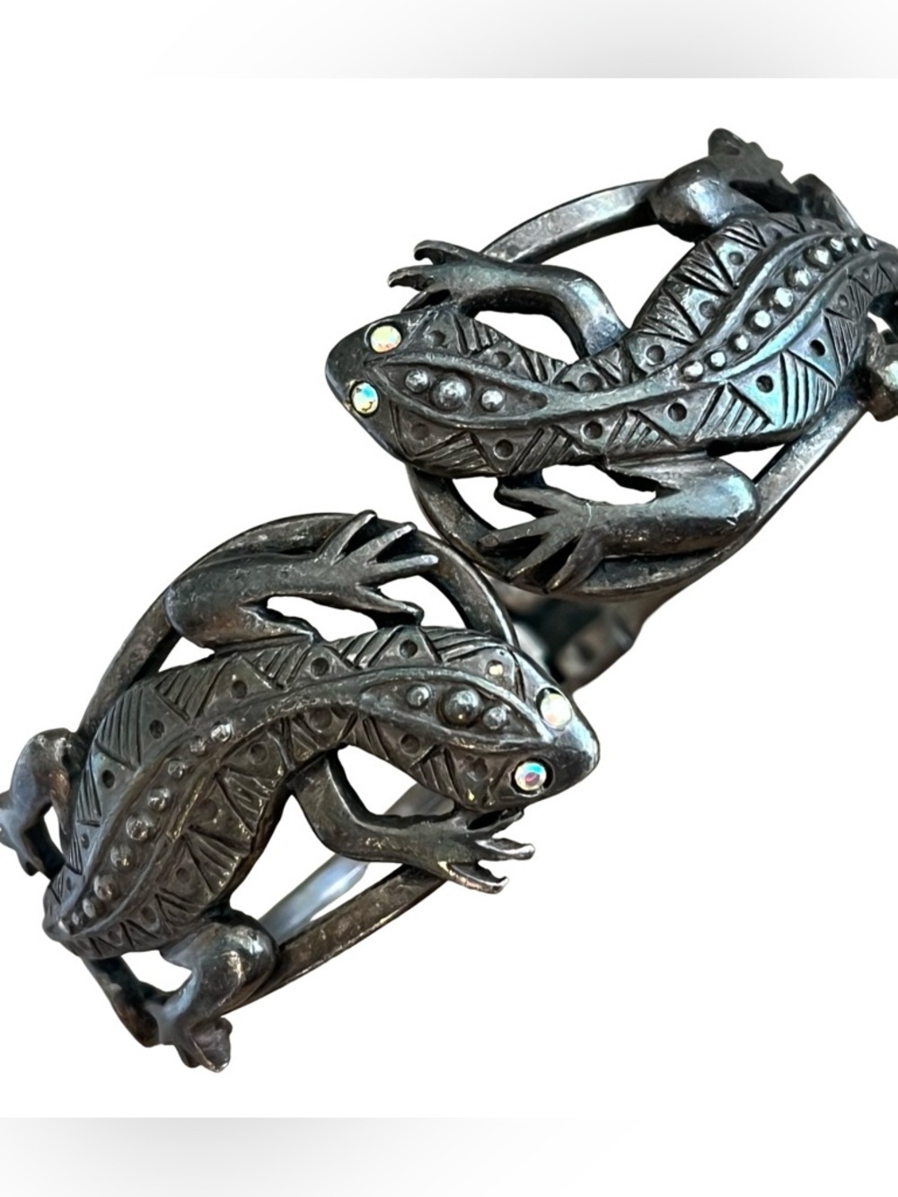 Vintage Silver Tone Rhinestone Lizard Hinge Bracelet
